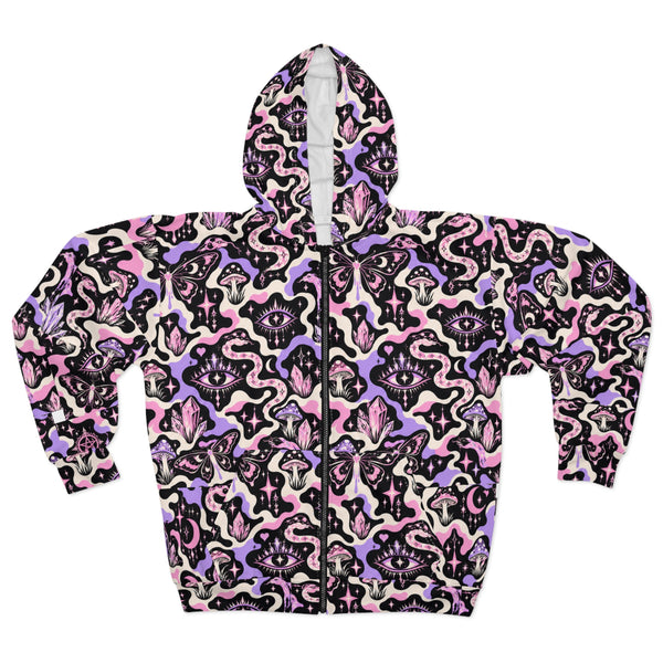 TRIPPY WITCHY MUSHROOM CAMO LIL BRUH GWOP® ZIP UP CUT & SEWN HOODIE