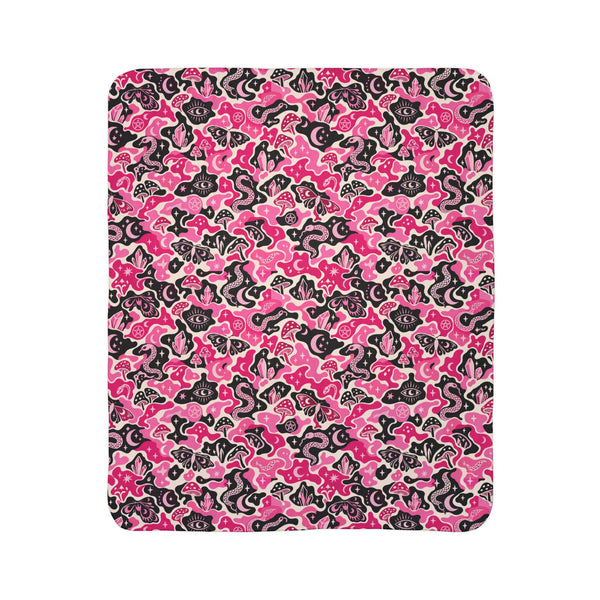 TRIPPY WITCHY MUSHROOM LIL BRUH GWOP® PINK CAMO 2026 FLEECE SHERPA BLANKET