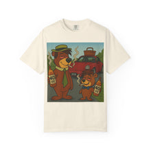 Load image into Gallery viewer, T-shirt with cartoon bears and a car graphic on a white background
