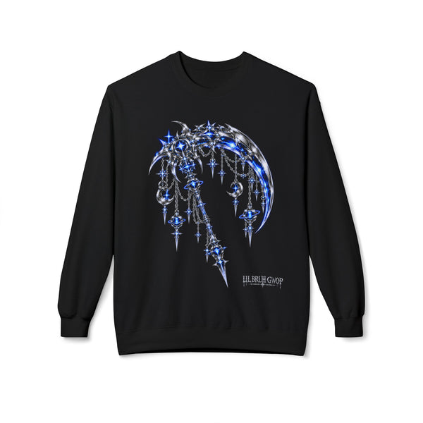 LUNAR REAPER SCYTHE CHROME SIGIL CREWNECK SWEATSHIRT - BLACK & WHITE