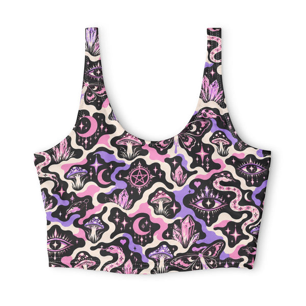 TRIPPY WITCHY MUSHROOM LIL BRUH GWOP® LAVENDER CAMO SPORTS BRA2026