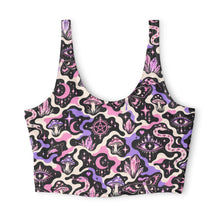 Load image into Gallery viewer, TRIPPY WITCHY MUSHROOM LIL BRUH GWOP® LAVENDER CAMO SPORTS BRA2026
